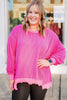 Rose Red Drop Shoulder Uneven Hem Plus Size Twisted Rib Top