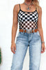 Black Sheer Checkered Print Spaghetti Straps Slim Tank Top
