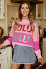 Pink Sequined HOLLY JOLLY Color Block Crew Neck Sweater