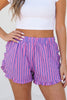 Rose Stripe Elastic Waist Ruffle Trim Casual Shorts