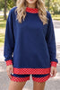 Racing Red Polka Dot Trim Baggy Pullover 2pcs Short Set
