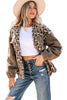 Brown Sherpa Leopard Print Flap Pocket Collared Button Up Jacket