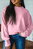 Pink Horizontal Ribbed Exposed Seam Detail Drop Shoulder Baggy Pullover