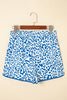 Blue Leopard Elastic Waist Lace up Contrast Trim Casual Shorts