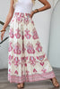 Rose Boho Printed Shirred High Waist Flowy Wide Leg Pants