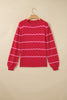 Red Stripe Striped Round Neck Long Sleeve Shift Pullover Sweater