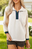 White Waffle Textured Contrast Polo Neck Zip up Jumper