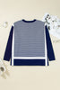 Blue Stripe Color Block Patchwork Dolman Oversize Tunic Sweater