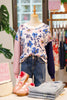 Khaki Floral Panel Colorblock Sleeve Patchwork Sweater