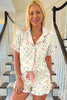 White Floral Print Contrast Pipping Short Pajamas Set