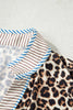 Khaki Plus Size Leopard Print Striped Trim V Neck Drop Waist Long Sleeve Mini Dress