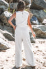 Light Grey Solid Color Crew Neck Drawstring High Waist Sleeveless Jumpsuit