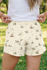 Beige Wild Duck Mallard Printed Drawstring Denim Shorts