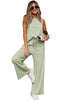 Smoke Green Textured Tank Top and Drawstring High Waist Pants Set