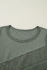 Sage Green Solid Color Waffle Ribbed Lace Patchwork Long Sleeve Top