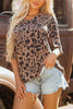 Brown Leopard Print V Neck Half Sleeve Oversized Tee