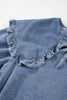 Dusk Blue Ruffled Collared Side Pockets Puff Sleeve Denim Mini Dress