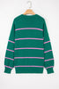 Green Stripe Half Buttons Drop Shoulder Plus Size Sweater