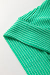 Bright Green Solid Corded Knit Short Sleeve T Shirt and Wide Leg Pants Set