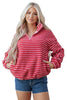 Pink Stripe Quarter Zip Fleece Oversize Sweatshirt