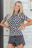 Khaki Checkered Print Mock Neck Mesh T Shirt