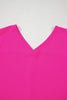 Bright Pink Seamed Back High Low Hem V Neck Cuffed Sleeve Plus Size Tee