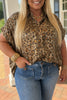 Gold Plus Size Leopard Print Short Sleeve Dolman Shirt