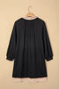 Black Contrast Color Block Leopard Trim Plus Size Ribbed Dress