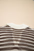 Brown Stripe Eyelet Hollow-out Contrast Collared Pullover Chic Sweater