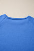 Sky Blue Solid Color Knit Loose Bracelet Sleeve Dolman Sweater