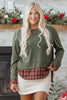 Moss Green Vintage Plaid Patchwork Drop Shoulder Sweatshirt