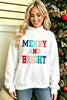 Peach Blossom MERRY AND BRIGHT Stitched Letter Pattern Mock Neck Sweatshirt