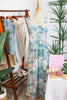 Green Tropical Palm Printed Cropped Tank Drawstring Wide Leg Pant Set