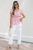 Pink V Neck Polka Dot Print Drawstring Tiered Babydoll Blouse