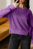 Orchid Mist Solid Color Raw Seam Patchwork Ribbed Drop Shoulder Sweatshirt