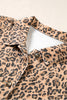 Khaki Leopard Print Collar Long Sleeve Patch Pocket Shift Denim Jacket