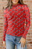Red Game Day Rugby Mesh Sheer Long Sleeve Top