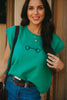 Bright Green Horse Bit Embroidered Loose Short Sleeve Sweater