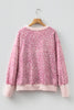 Khaki Leopard Print Patchwork Crew Neck Sweatshirt