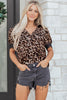 Brown Leopard Print Button Down Lace Trim Short Sleeve Shirt