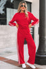 Fiery Red Varsity Striped Detail Crewneck Pullover Elastic Sweatpants 2pcs Outfit