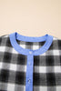 Black Contrast Striped Edge Half Placket Plaid Blouse