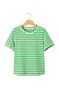 Green Stripe Scalloped Trim Round Neck T Shirt