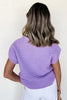 Lavendula Pointelle knit Ribbed Trim Short Sleeve Sweater