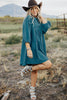 Vineyard Green Corduroy Snap Buttons Empire Waist Bracelet Sleeve Dress