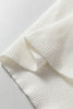 White Fish Scale Textured Knit Ribbed High Neck Short Sleeve Sweater