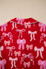 Red Sweet Bow Print Shirt Style Top Long 2pcs Pajama Set
