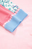 Light Pink Floral Colorblock Patchwork Chest Pocket Notched Neck Long Sleeve Top