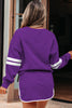 Tillandsia Purple Varsity Stripe Detail Drop Shoulder Pullover Mini Skirt Set