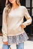 Beige Cable Texture Bohemian Ruffle Hem Patchwork Sweater